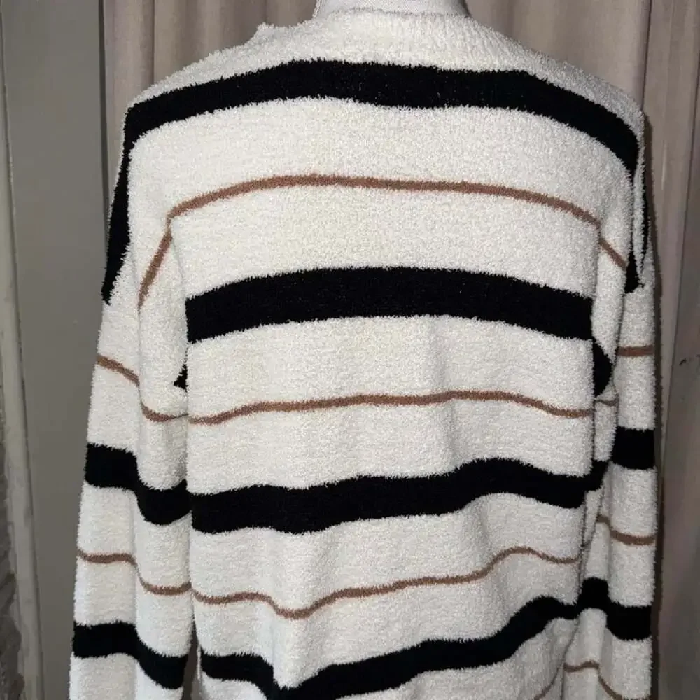 Altar'd State Striped Fuzzy Sweater Size S Cream Black Tan Cozy Knit